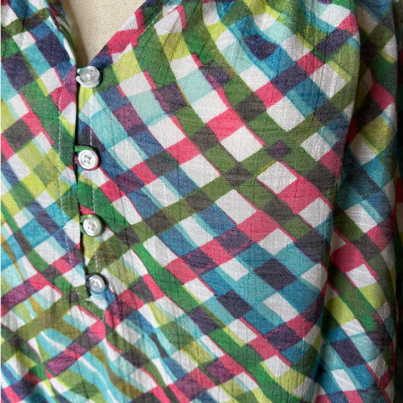 Zac & Rachel Blouse in Multicolored Plaid Ruffled Neckline Size L - Picture 2 of 6